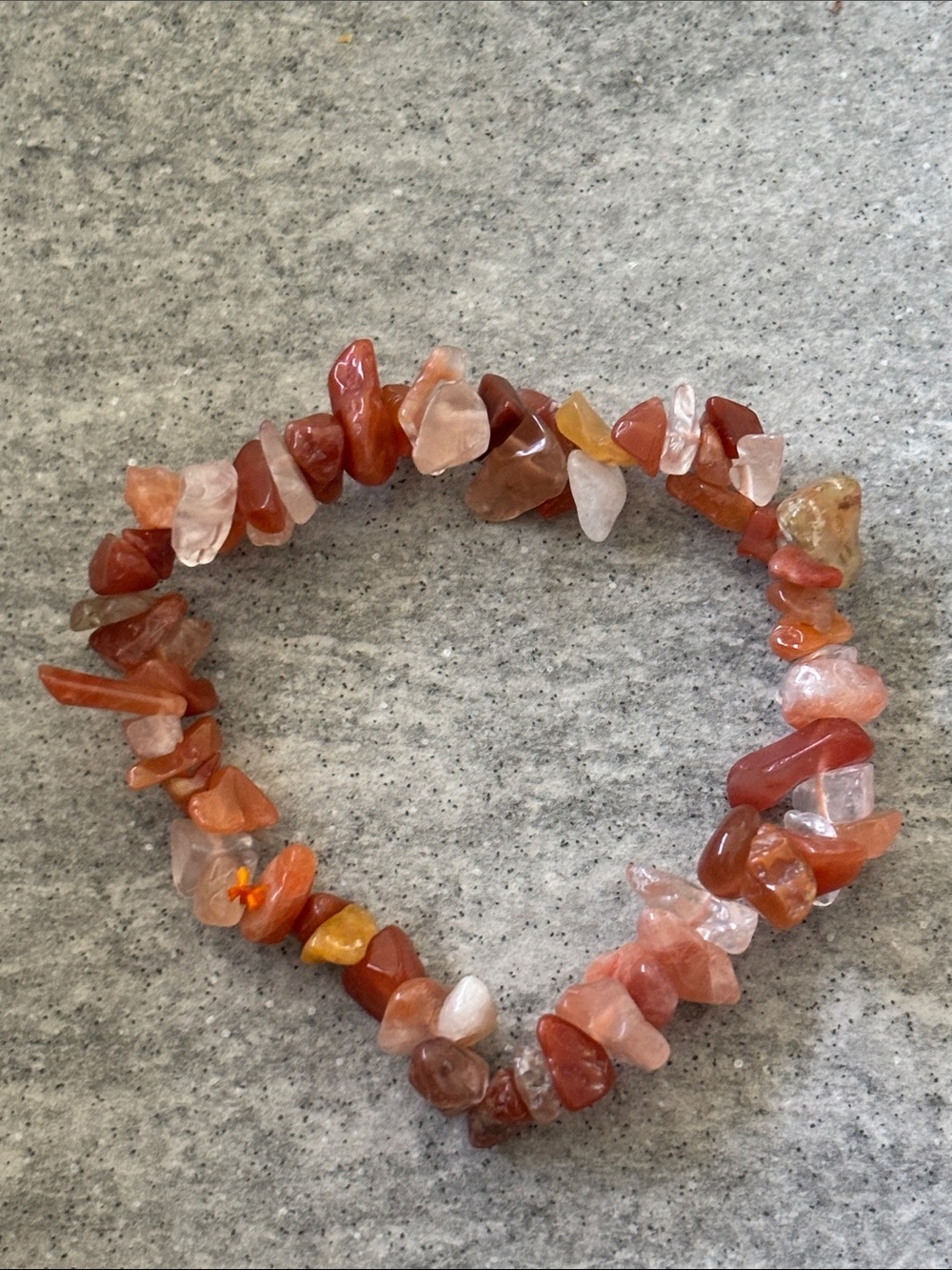 Real Genuine Carnelian Beaded Chip Stretch Bracelet Peach Orange White